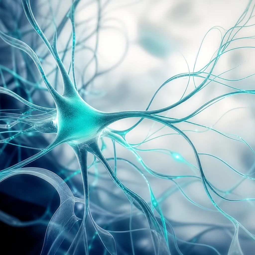 Close illustration of nerve cells and their branching fibers
